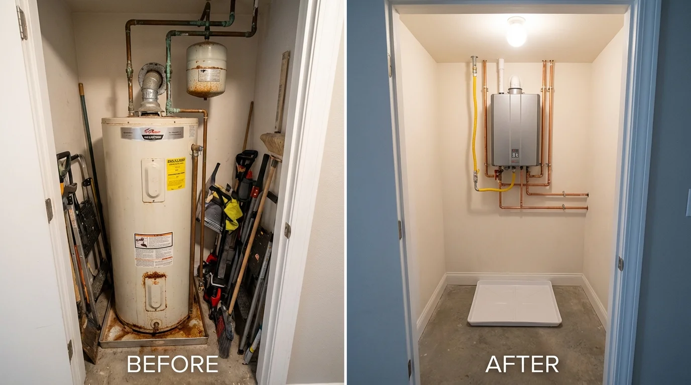 Tank water heater versus wall-mounted tankless unit comparison for Jericho, NY homeowners