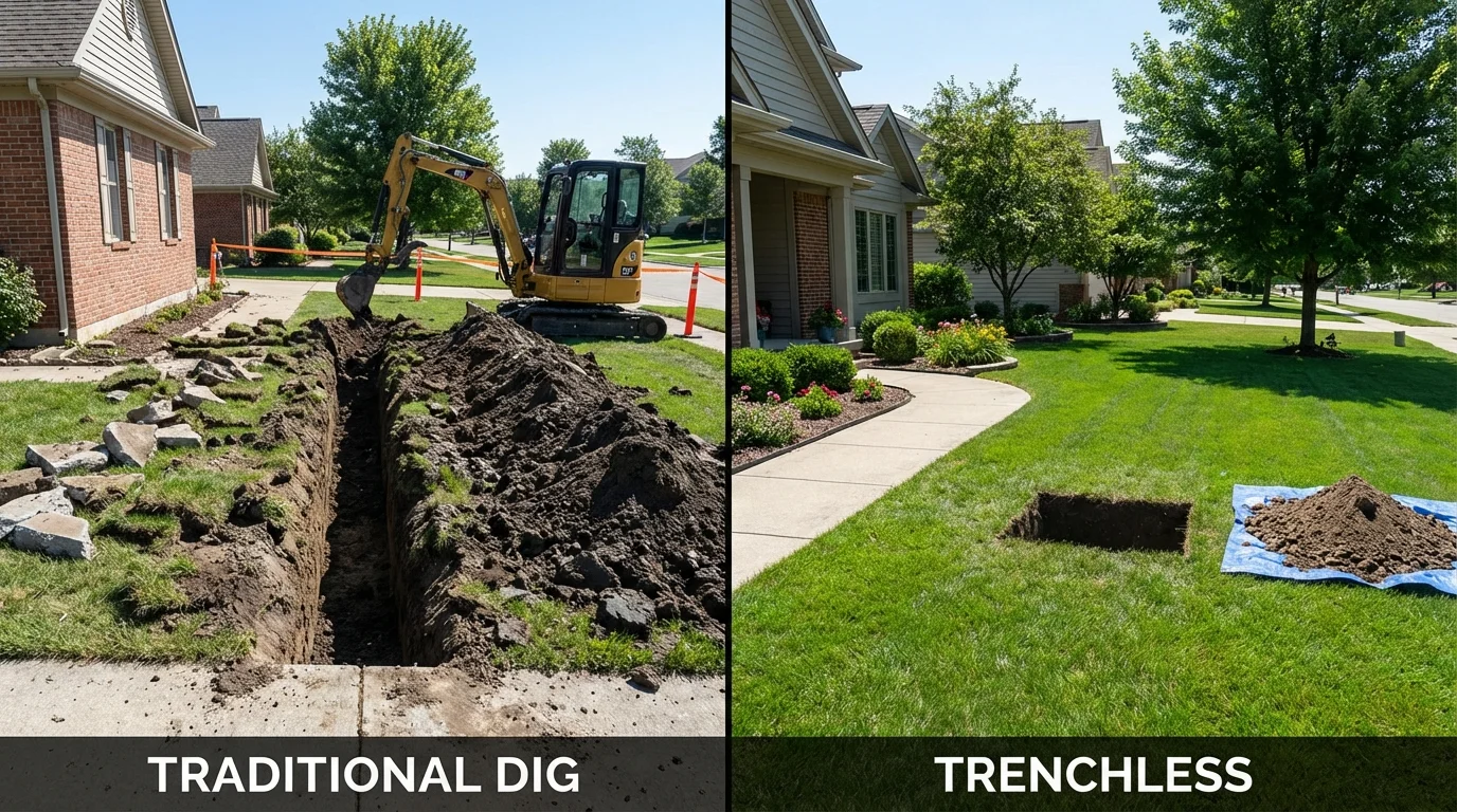 Trenchless sewer repair with minimal yard damage versus traditional excavation in Jericho, NY